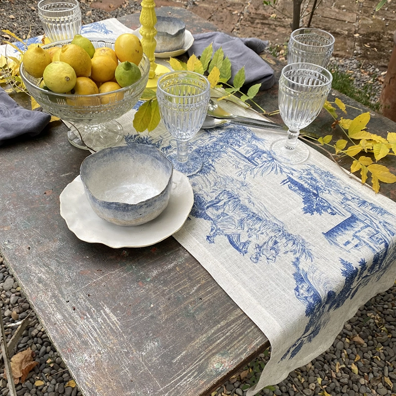 CAMINO DE MESA LINET NATUAL TOILE DE JOUY AZUL - 4
