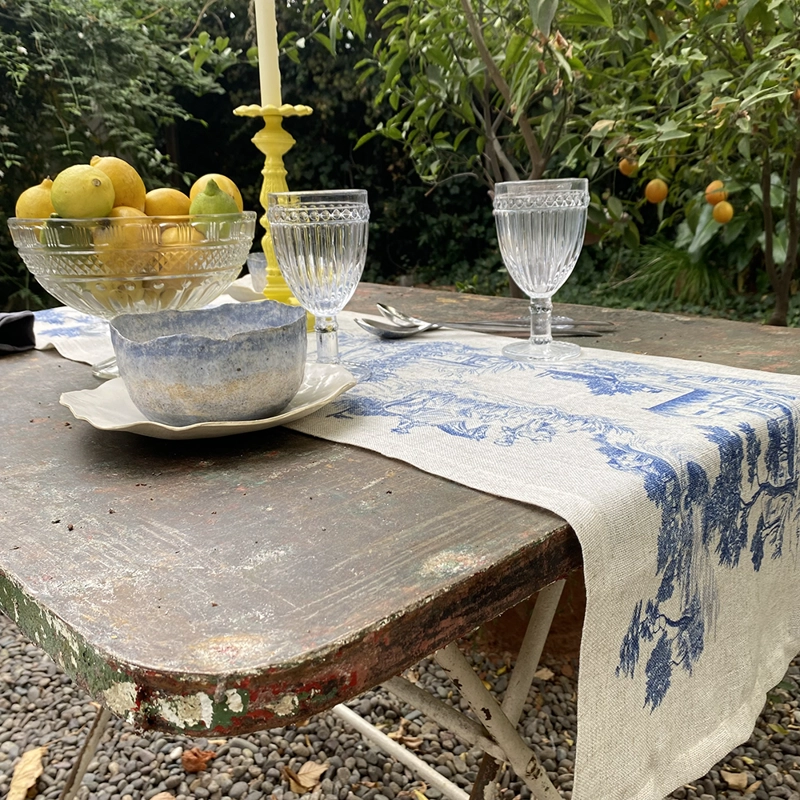CAMINO DE MESA LINET NATUAL TOILE DE JOUY AZUL - 5