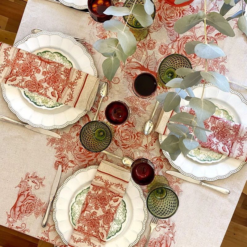 SET 4 SERVILLETAS TOILE ROJO -  LINO POLIESTER -  44 X 44 CM. - 3