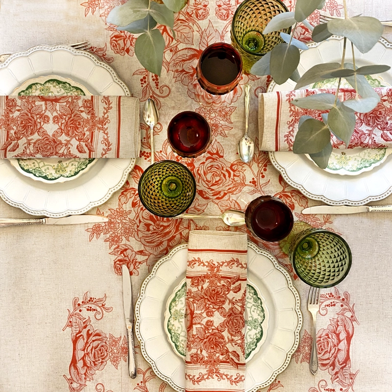 SET 4 SERVILLETAS TOILE ROJO -  LINO POLIESTER -  44 X 44 CM. - 4