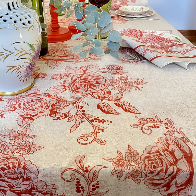 MANTEL TOILE ROJO - 180 X 250 CM. - LINO POLIESTER - (6 PUESTOS) - 1