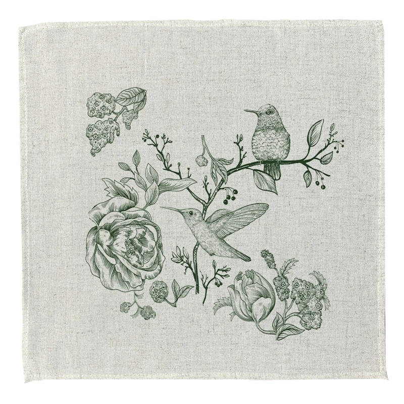 SET 4 SERVILLETAS - COLIBRI  VERDE - LINO POLIESTER - 1