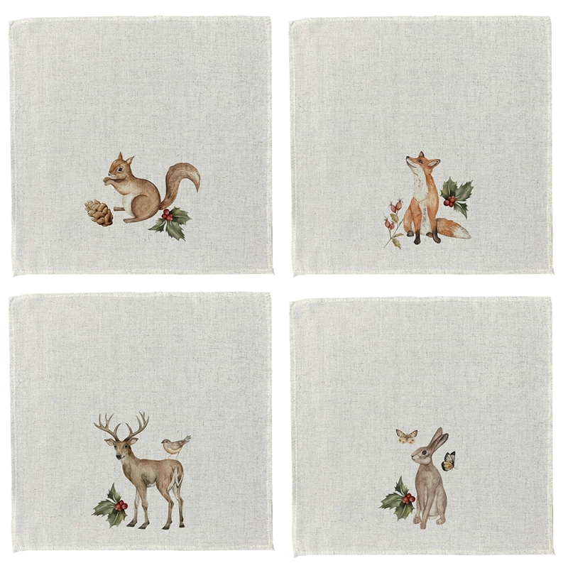 SET 4 SERVILLETAS WOODLAND -  44 X 44  - LINO POLIESTER - 1