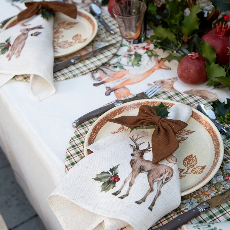 SET 4 SERVILLETAS WOODLAND -  44 X 44  - LINO POLIESTER - 2