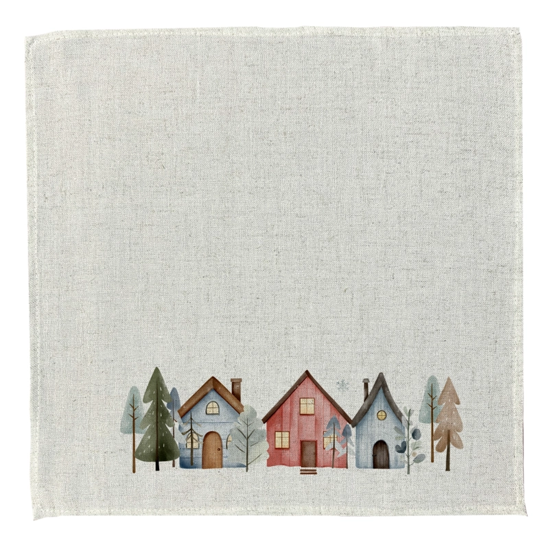 SET 4 SERVILLETAS CASAS -  44 X 44  - LINO POLIESTER - 1