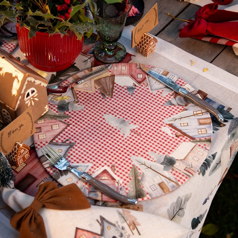 SET 4 SERVILLETAS CASAS -  44 X 44  - LINO POLIESTER - 4