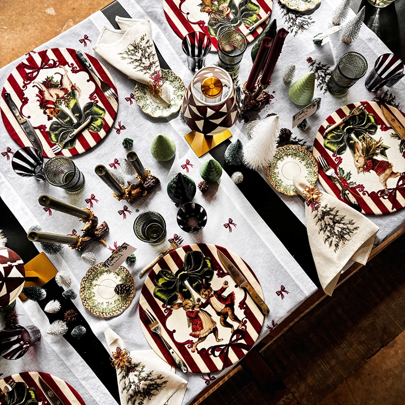 SET 4 SERVILLETAS FESTA PINOS -  44 X 44  - LINO POLIESTER - 3