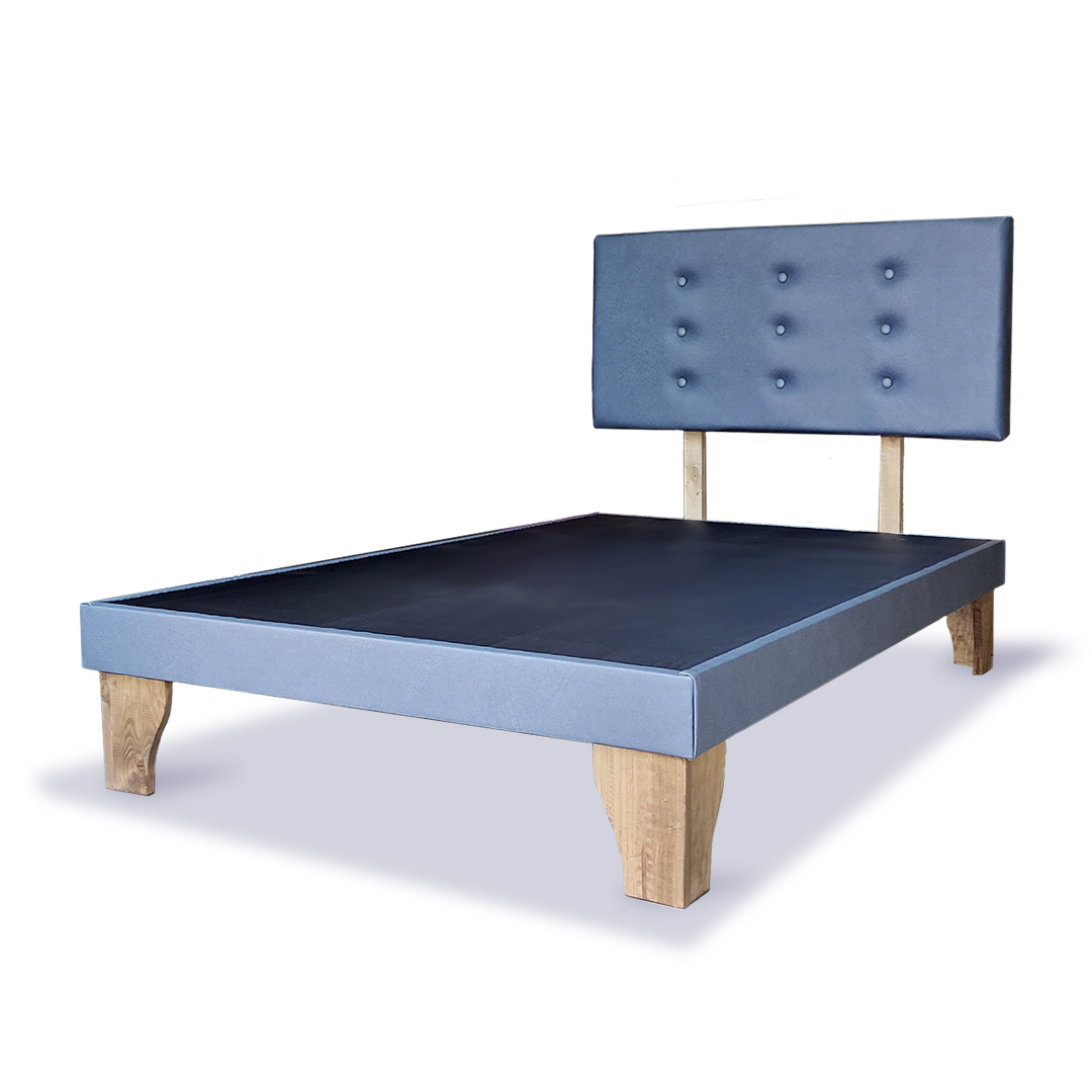 BASE EUROPEA BELLANOVA HOME BASIC + RESPALDO CON BOTONES TAPIZADO 1.5 PLAZA ECOCUERO GRIS AZULADO - 1