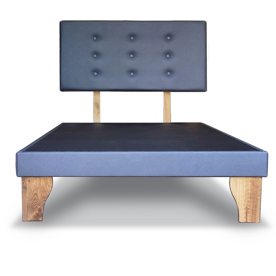 BASE EUROPEA BELLANOVA HOME BASIC + RESPALDO CON BOTONES TAPIZADO 1.5 PLAZA ECOCUERO GRIS AZULADO - 2
