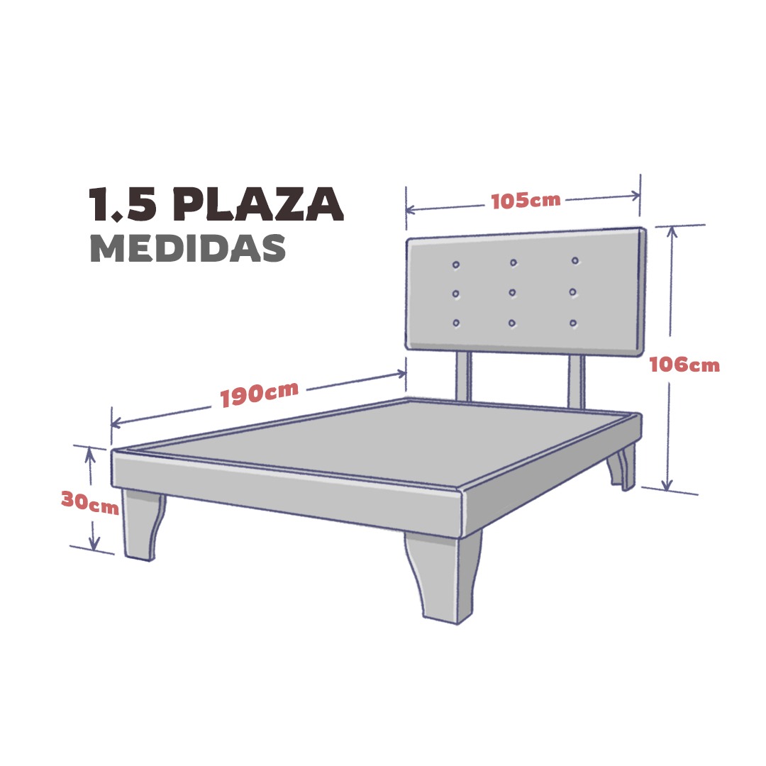 BASE EUROPEA BELLANOVA HOME BASIC + RESPALDO CON BOTONES TAPIZADO 1.5 PLAZA ECOCUERO GRIS AZULADO - 5