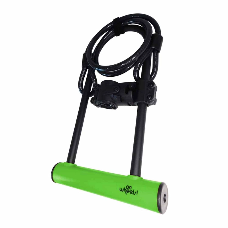 CANDADO U-LOCK ONWHEELS LARGO CON PIOLA Y SOPORTE - VERDE - 3