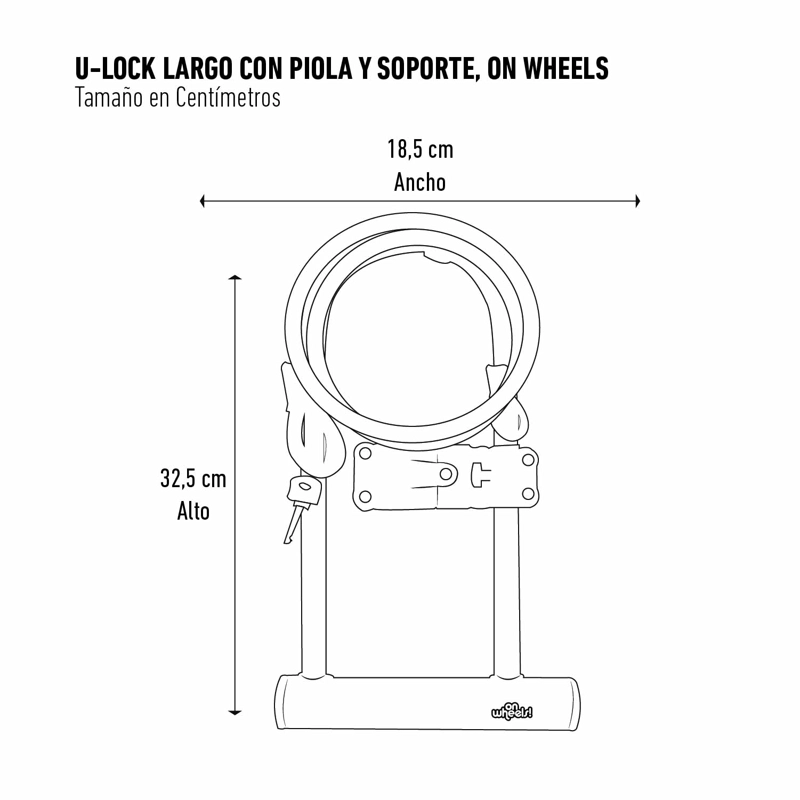 CANDADO U-LOCK ONWHEELS LARGO CON PIOLA Y SOPORTE - NARANJO - 2