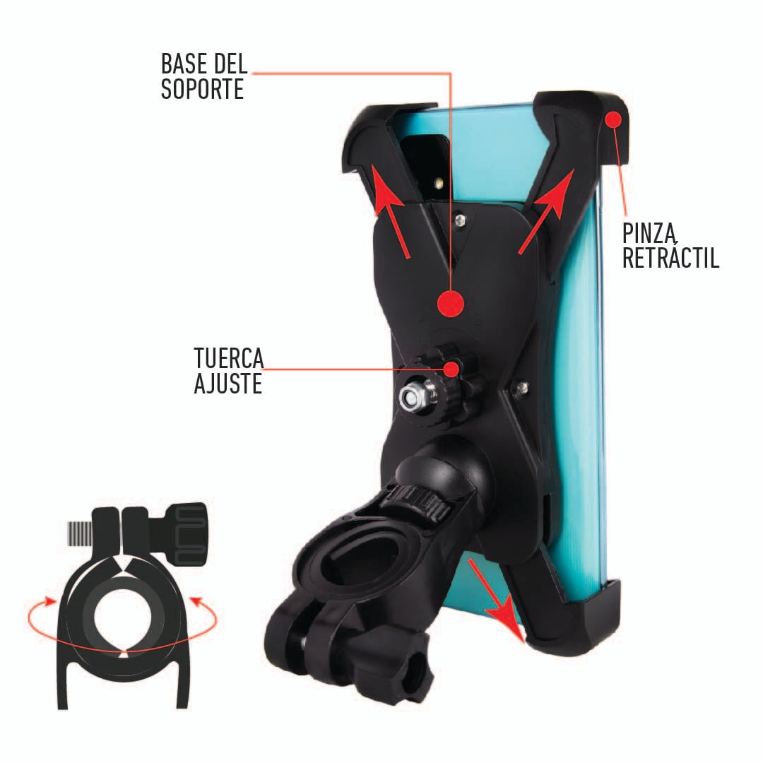 PORTA CELULAR PARA BICICLETAS ADAPTABLE HASTA 7 PULGADAS - 4
