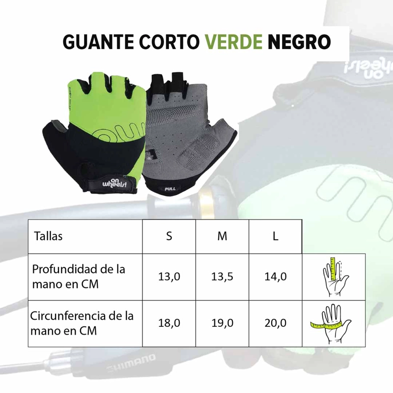 GUANTE CORTO PARA CICLISMO ONWHEELS VERDE/NEGRO - 8