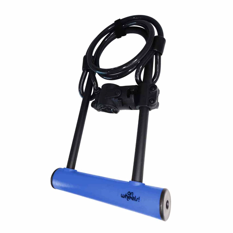 CANDADO U-LOCK ONWHEELS LARGO CON PIOLA Y SOPORTE - AZUL - 3