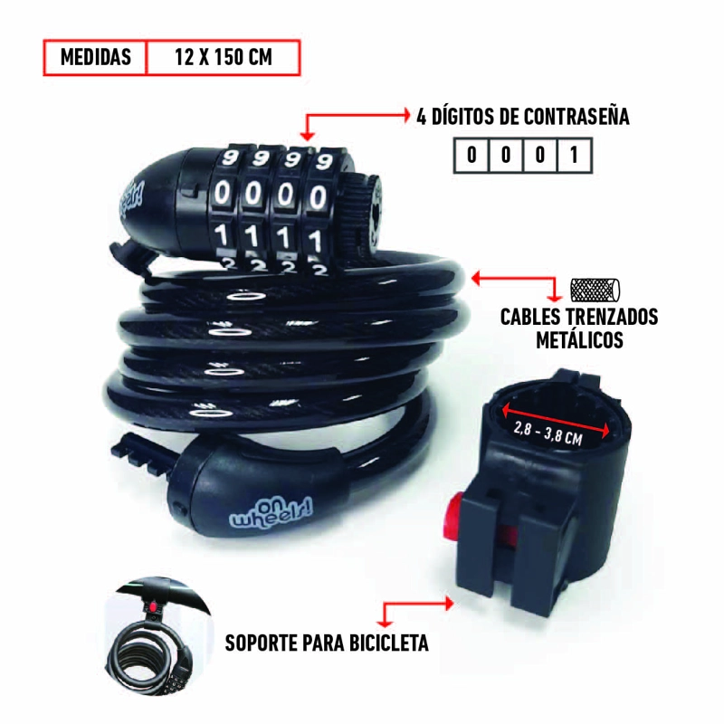 CANDADO ESPIRAL ON WHEELS ONWHEELS CON CLAVE 12X150 - 6