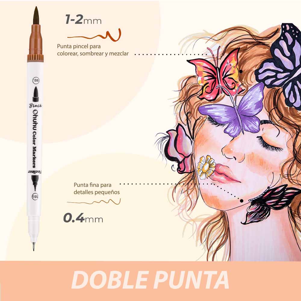 SET X36 MARCADORES OHUHU TONOS PIEL DOBLE PUNTA ACUARELABLES - 6