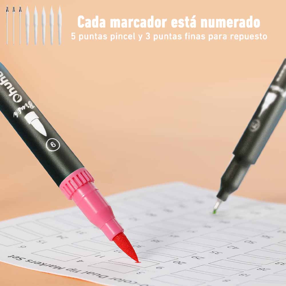 OHUHU MAUI 120 MARCADORES A BASE DE AGUA, PINCEL Y FINELINER - 2