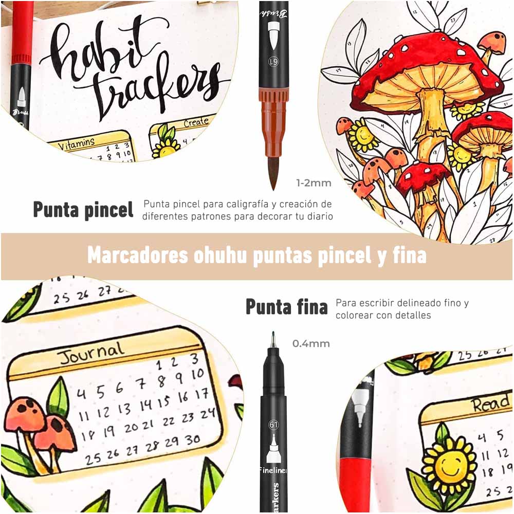 OHUHU MAUI 120 MARCADORES A BASE DE AGUA, PINCEL Y FINELINER - 8