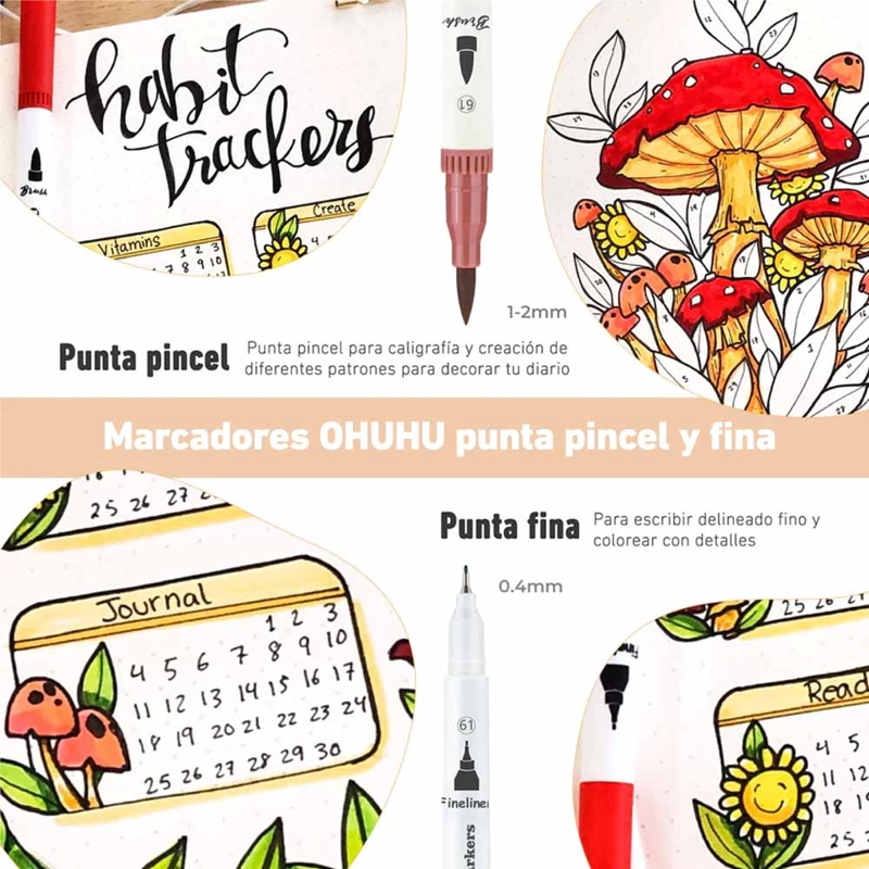OHUHU MAUI 100 MARCADORES A BASE DE AGUA,PINCEL&FINELINER - 4