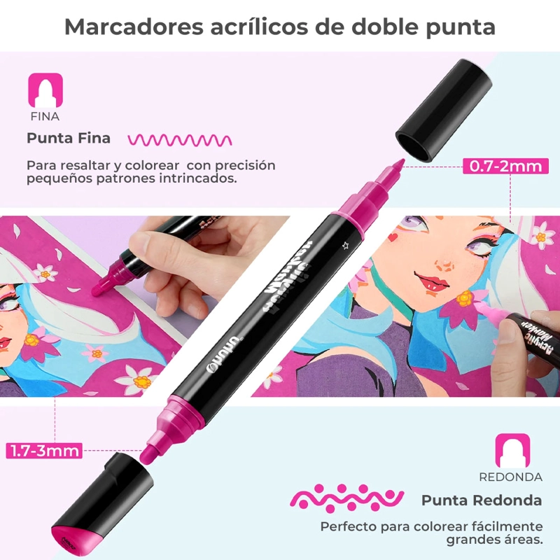 MARCADORES ARCRÍLICOS OHUHU X30 PUNTA FINA Y REDONDA - 3