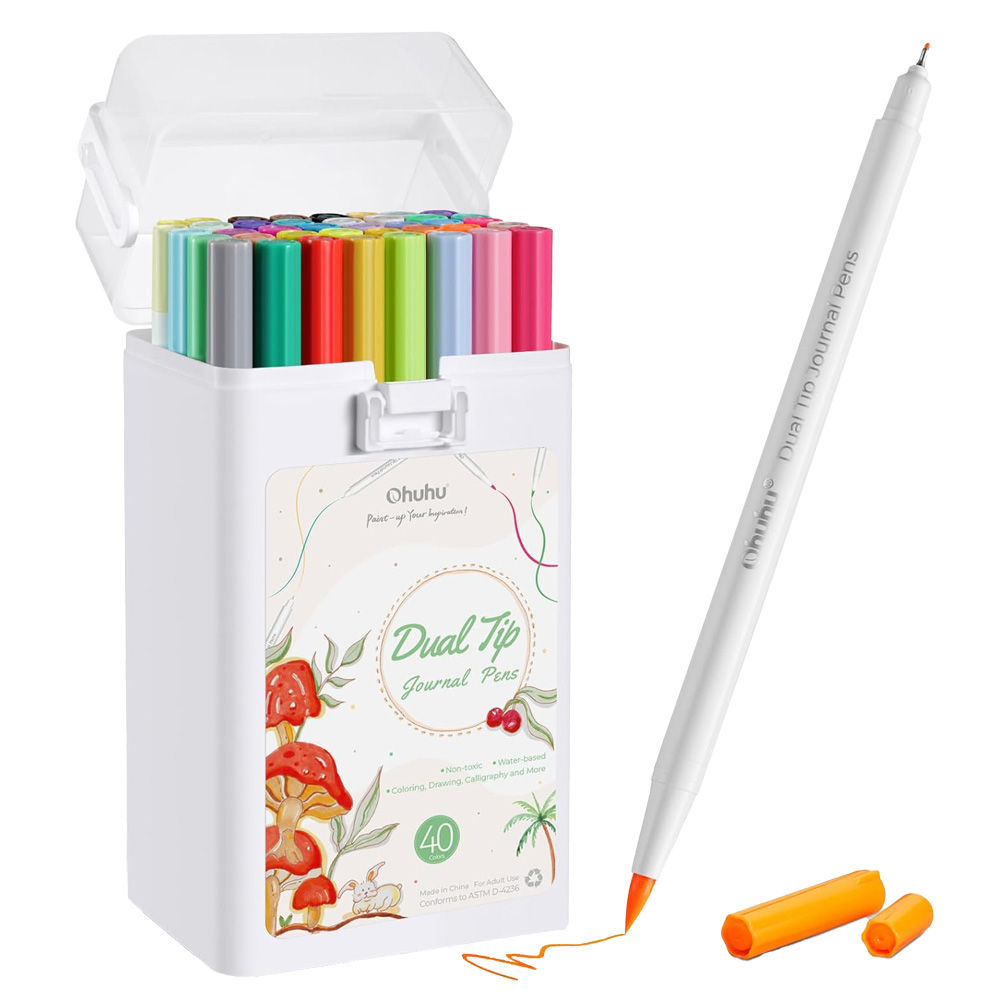 MARCADORES A BASE DE AGUA OHUHU 40 PINCEL Y FINELINER - 1