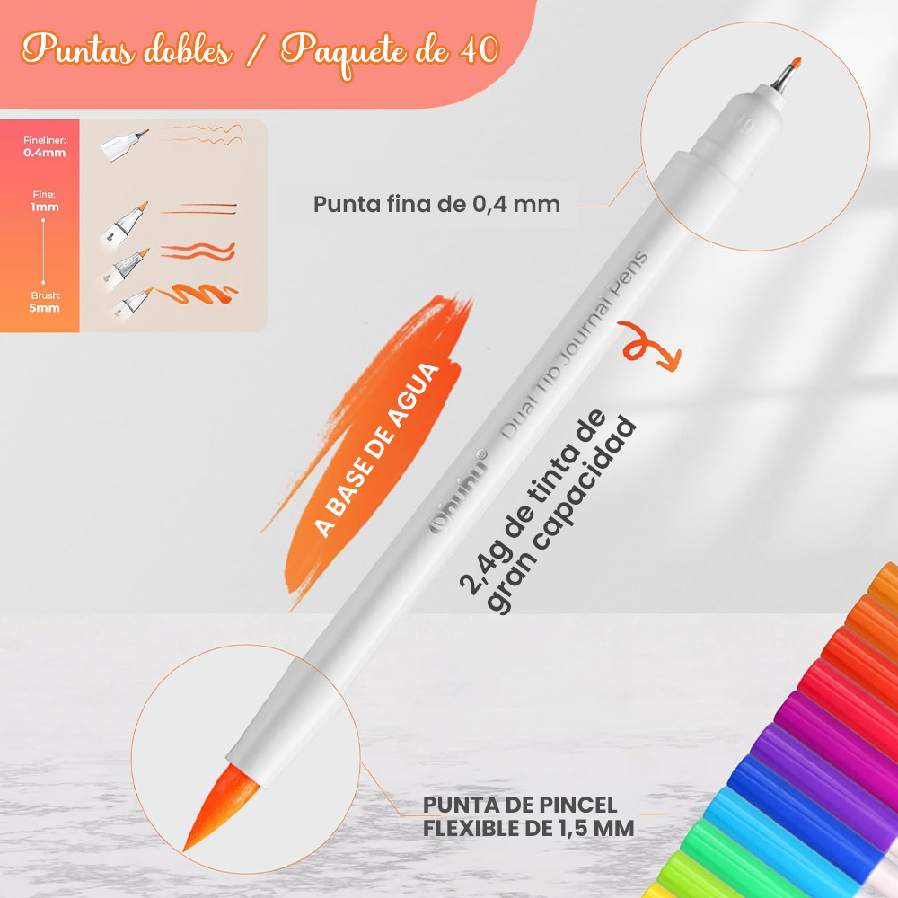 MARCADORES A BASE DE AGUA OHUHU 40 PINCEL Y FINELINER - 8