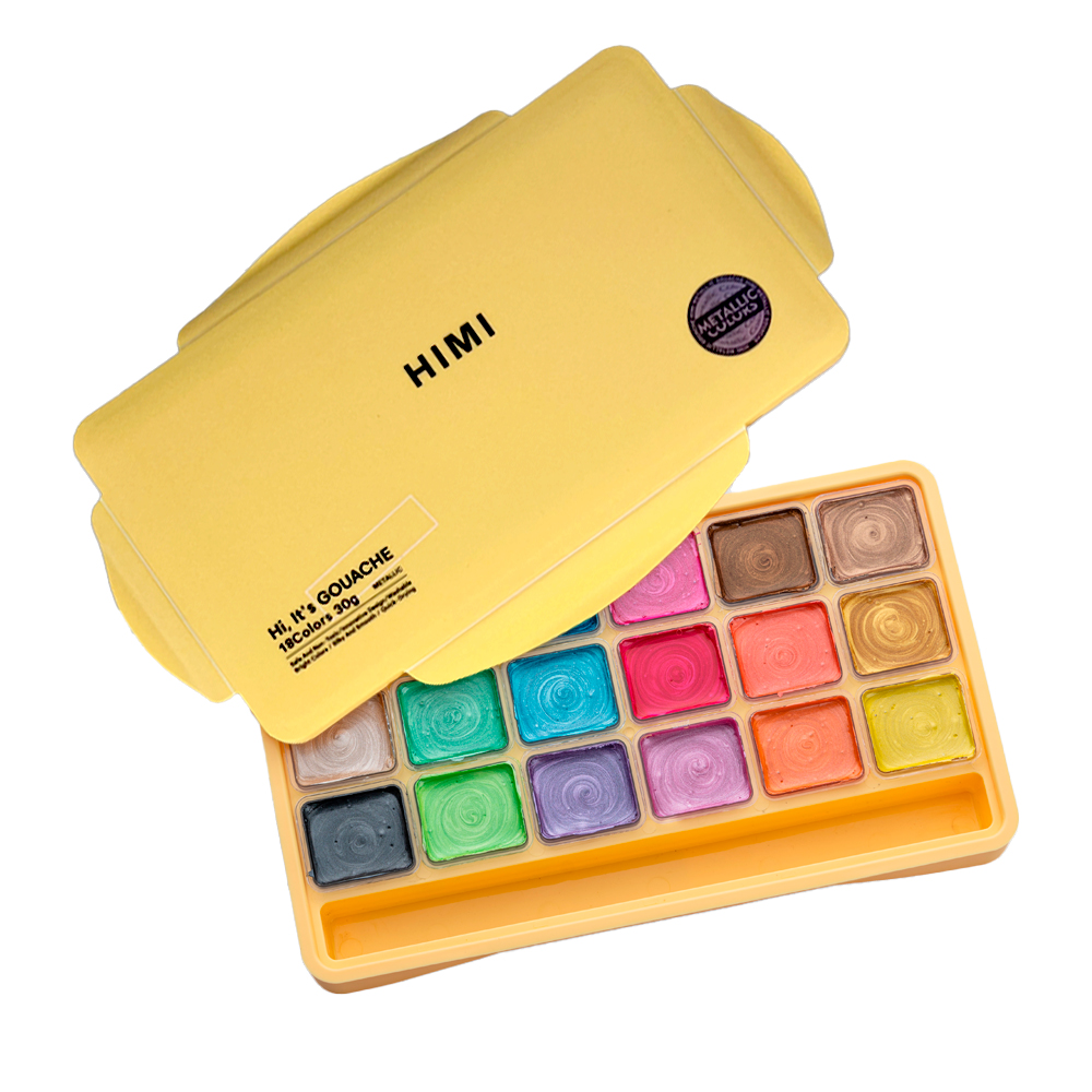 PINTURA GOUACHE METALIZADA HIMI 18 COLORES 30ML SIN PINCELES - 1