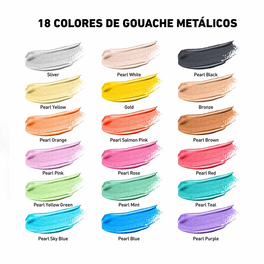 PINTURA GOUACHE METALIZADA HIMI 18 COLORES 30ML SIN PINCELES - 4