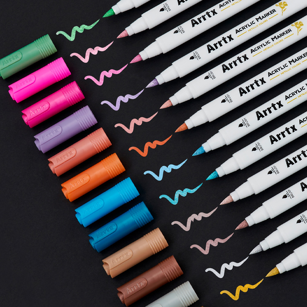 ARRTX MARCADORES METALICOS DE PINTURA ACRILICA DE 12 COLORES - 2