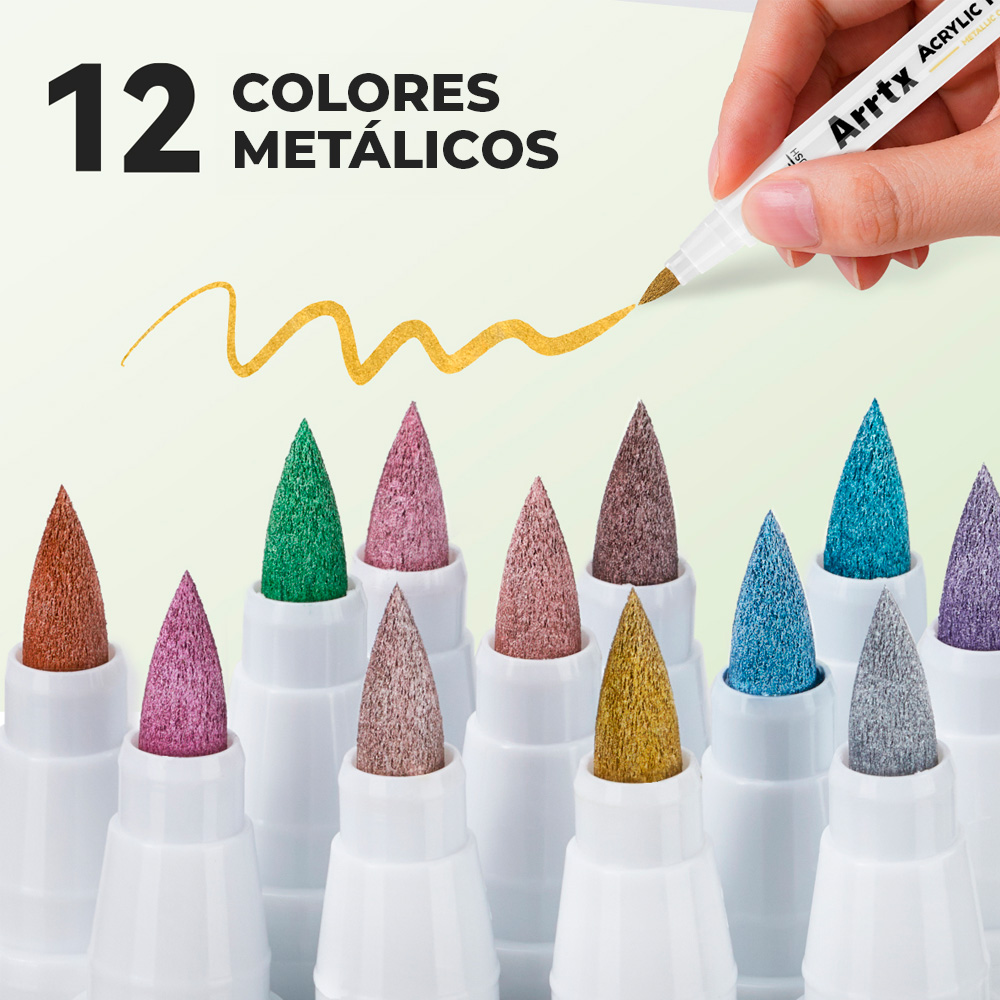 ARRTX MARCADORES METALICOS DE PINTURA ACRILICA DE 12 COLORES - 3