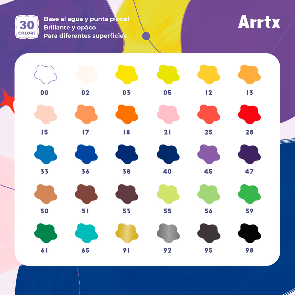ARRTX MARCADORES ACRILICOS DE 30 COLORES 30B - 3