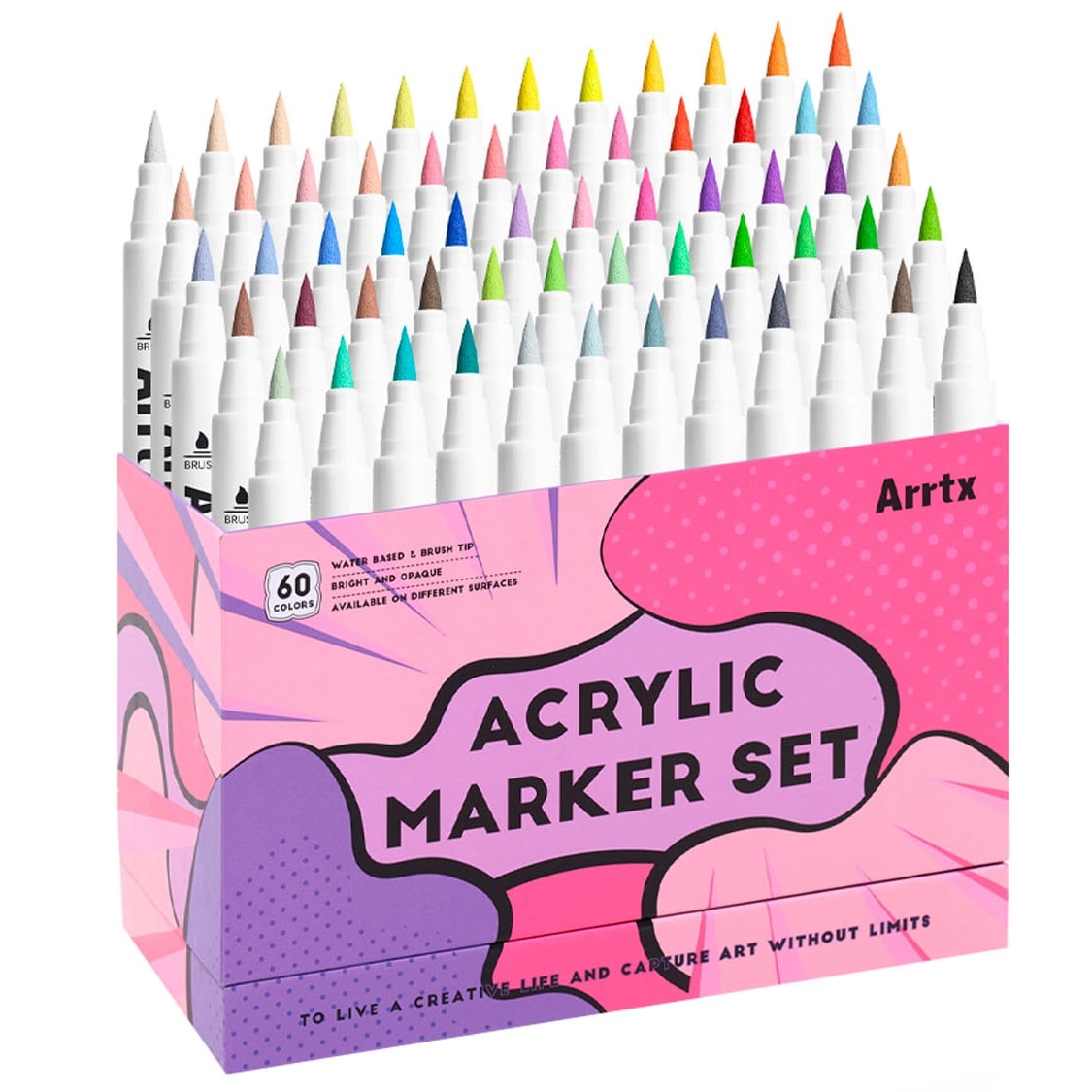 ARRTX MARCADORES DE ACRILICO 60 COLORES PUNTA PINCEL - 1