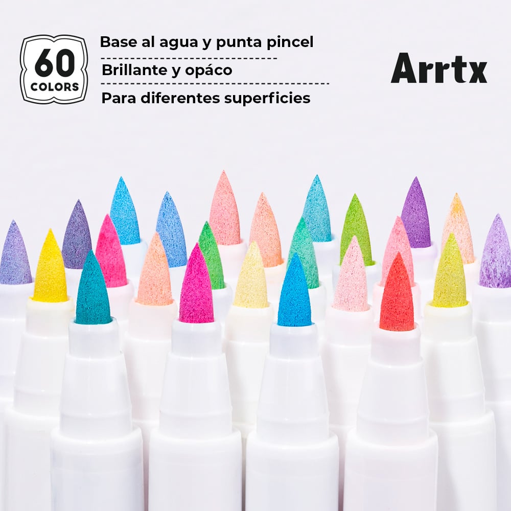 ARRTX MARCADORES DE ACRILICO 60 COLORES PUNTA PINCEL - 4