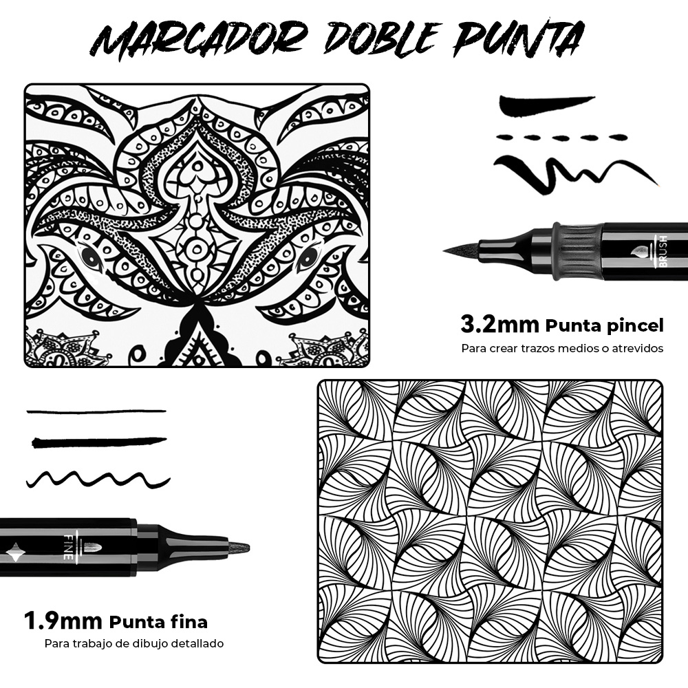 ARRTX 8 MARCADORES DE PINTURA ACRÍLICA DE DOBLE PUNTA NEGRO - 4