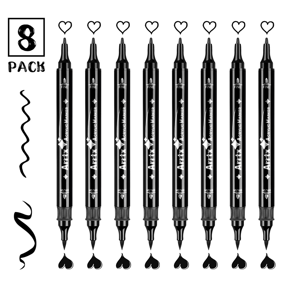 ARRTX 8 MARCADORES DE PINTURA ACRÍLICA DE DOBLE PUNTA NEGRO - 5