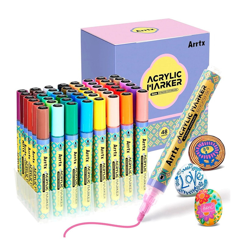 ARRTX MARCADORES ACRILICOS DE 48 COLORES (PUNTA REDONDA) - 1