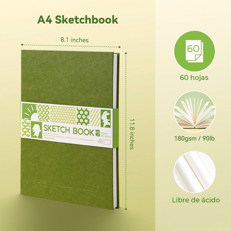 ARRTX CUADERNO DE BOCETOS DE 60 HOJAS 180G TAMAÑO A4 - 4