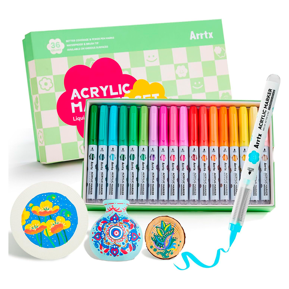 ARRTX MARCADORES ACRILICOS DE 36 COLORES (PUNTA PINCEL) - 1