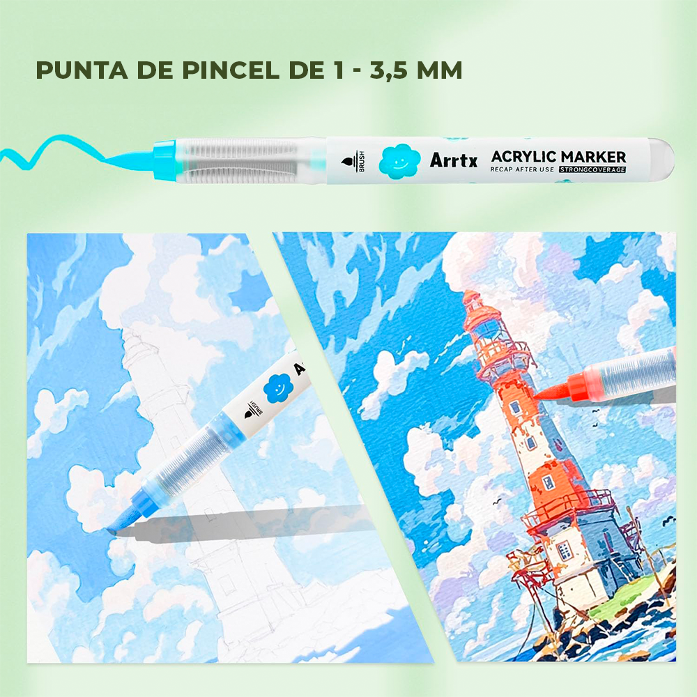ARRTX MARCADORES ACRILICOS DE 36 COLORES (PUNTA PINCEL) - 2