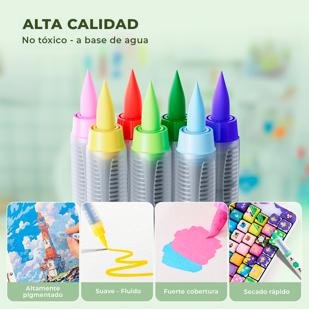 ARRTX MARCADORES ACRILICOS DE 36 COLORES (PUNTA PINCEL) - 4