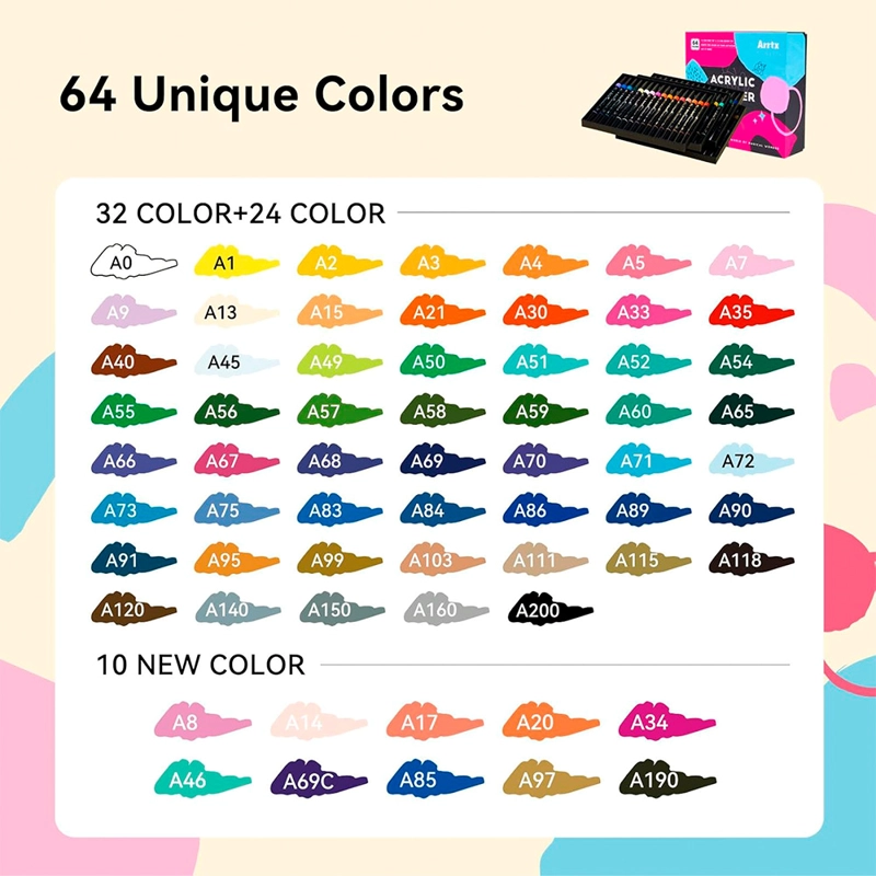 ARRTX MARCADORES ACRILICO 64 COLORES DOBLE PUNTA PINCEL&FINA - 5