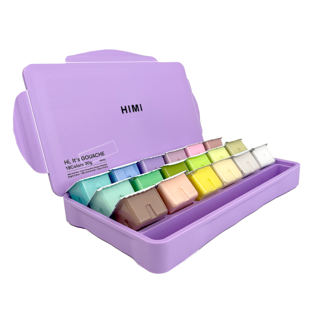 HIMI SET GOUACHE PASTEL 18 COLORES / 30GR ESTUCHE MORADO - 1
