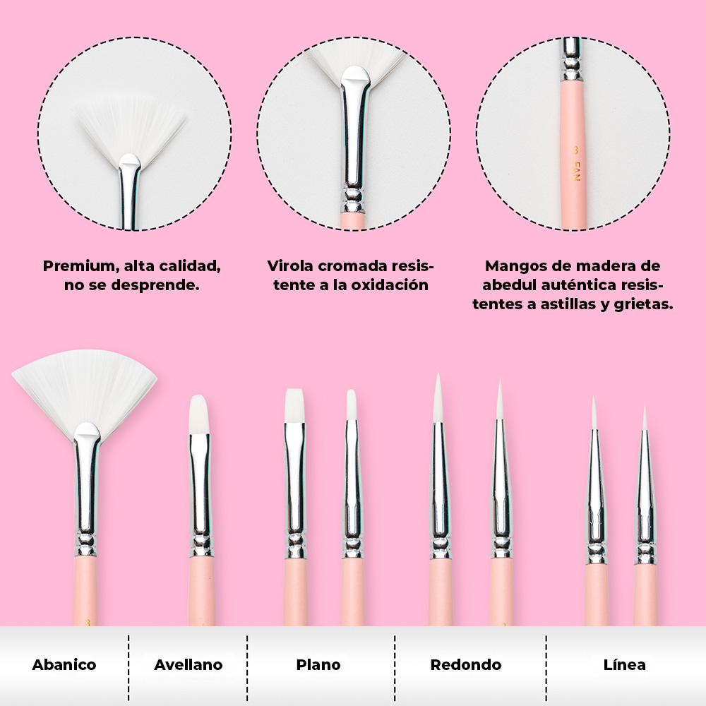 HIMI SET DE 8 PINCELES MULTIFORMA ROSADO - 3