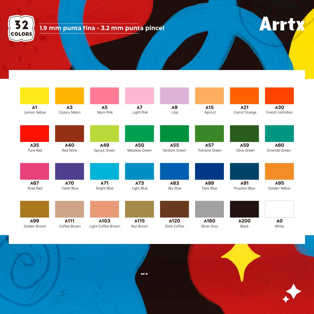 ARRTX MARCADORES ACRILICOS DE DOBLE PUNTA PINCEL & FINA 32 C - 4