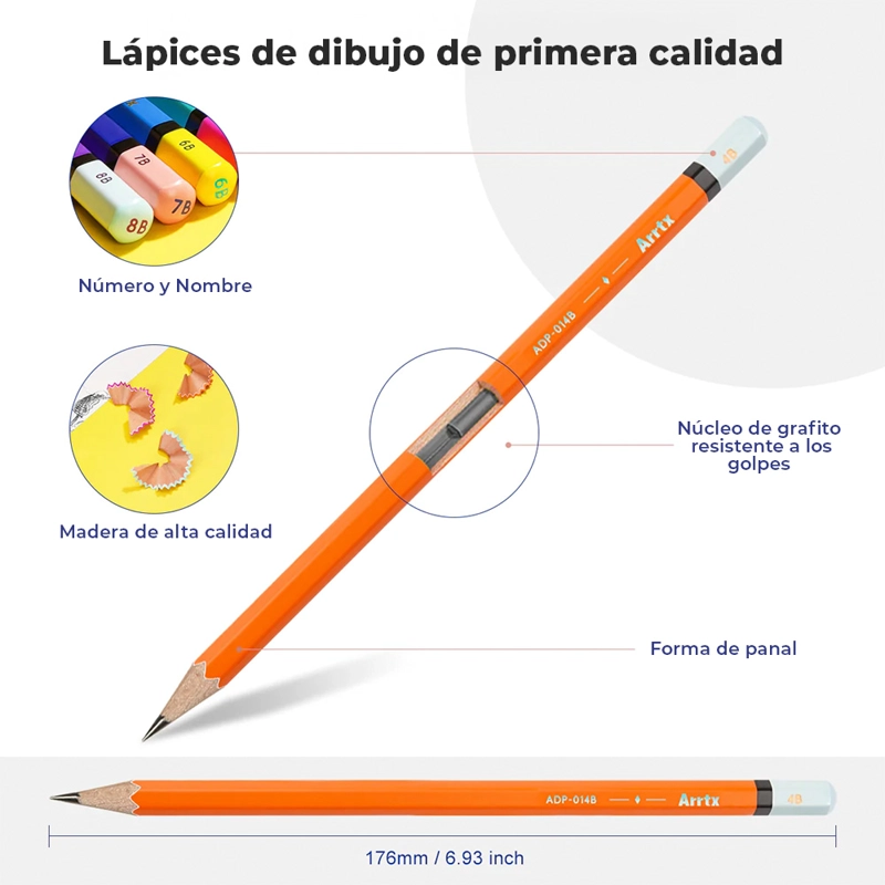 ARRTX 14 LAPICES DE DIBUJO PROFESIONALES DESDE 4H HASTA 8B - 3
