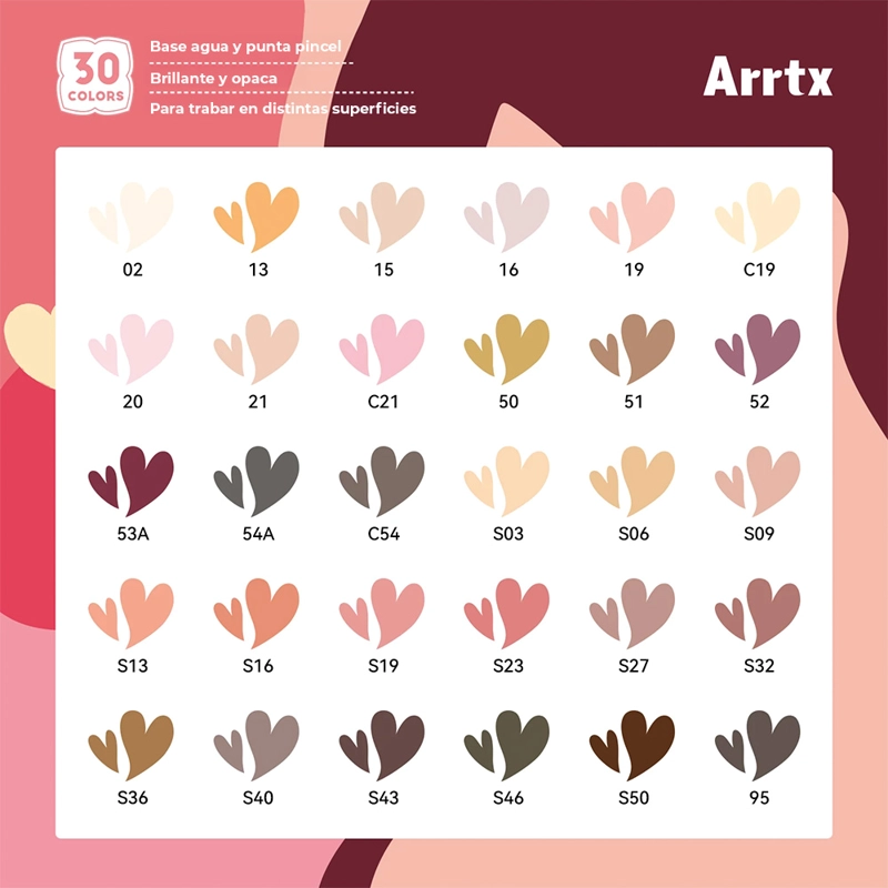ARRTX MARCADORES ACRILICOS 30 COLORES PIEL PUNTA PINCEL 30C - 6