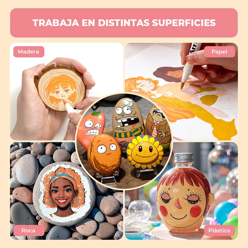 ARRTX MARCADORES ACRILICOS 30 COLORES PIEL PUNTA PINCEL 30C - 9