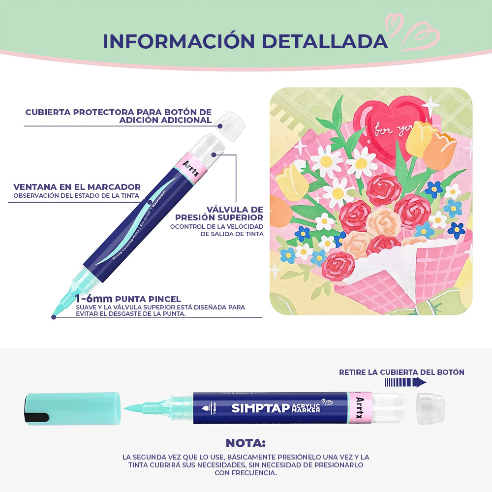 ARRTX MARCADORES ACRILICOS DE ACCION 48 COLORES PUNTA PINCEL - 7