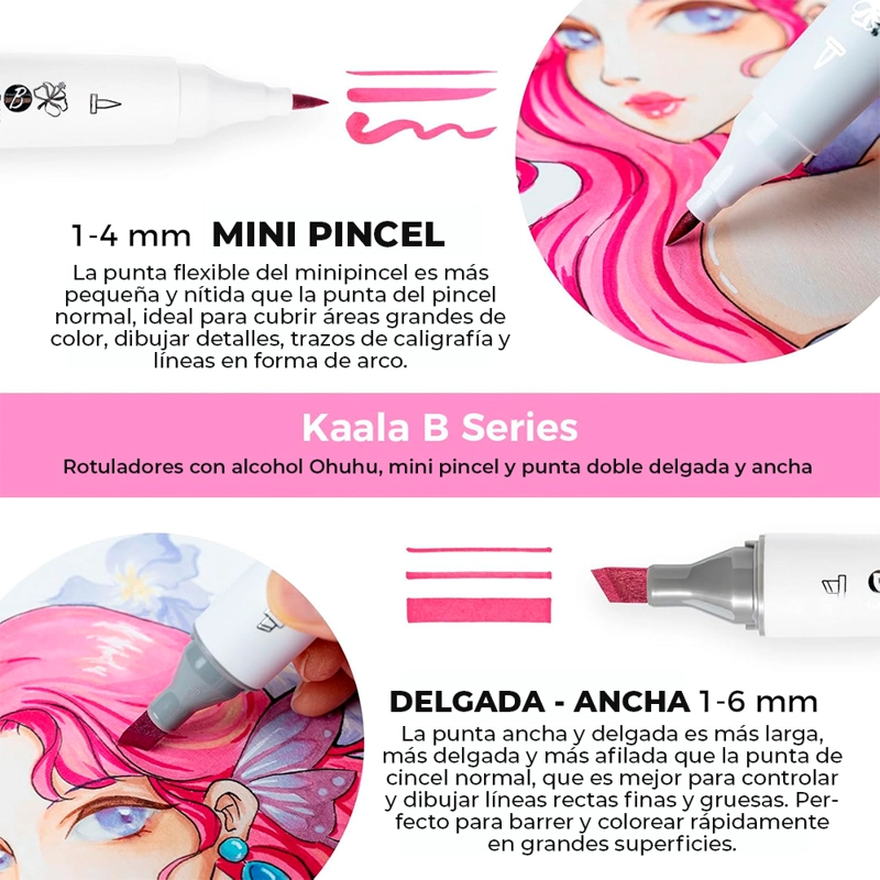 OHUHU 60 MARCADORES BASE ALCOHOL MINI PINCEL Y BISELADA FINA - 3